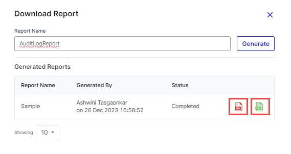 Download Audit Log Report